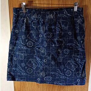 Lands End Cotton Skort Mid Rise Navy Print Side Slit Pockets 8 Nautical Coastal